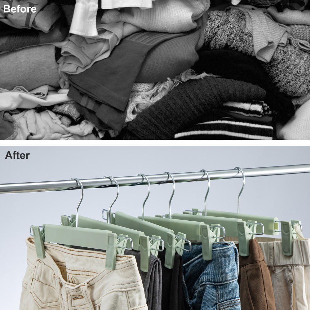 10-Pack Trouser Hangers with Clips, Space Saving Design