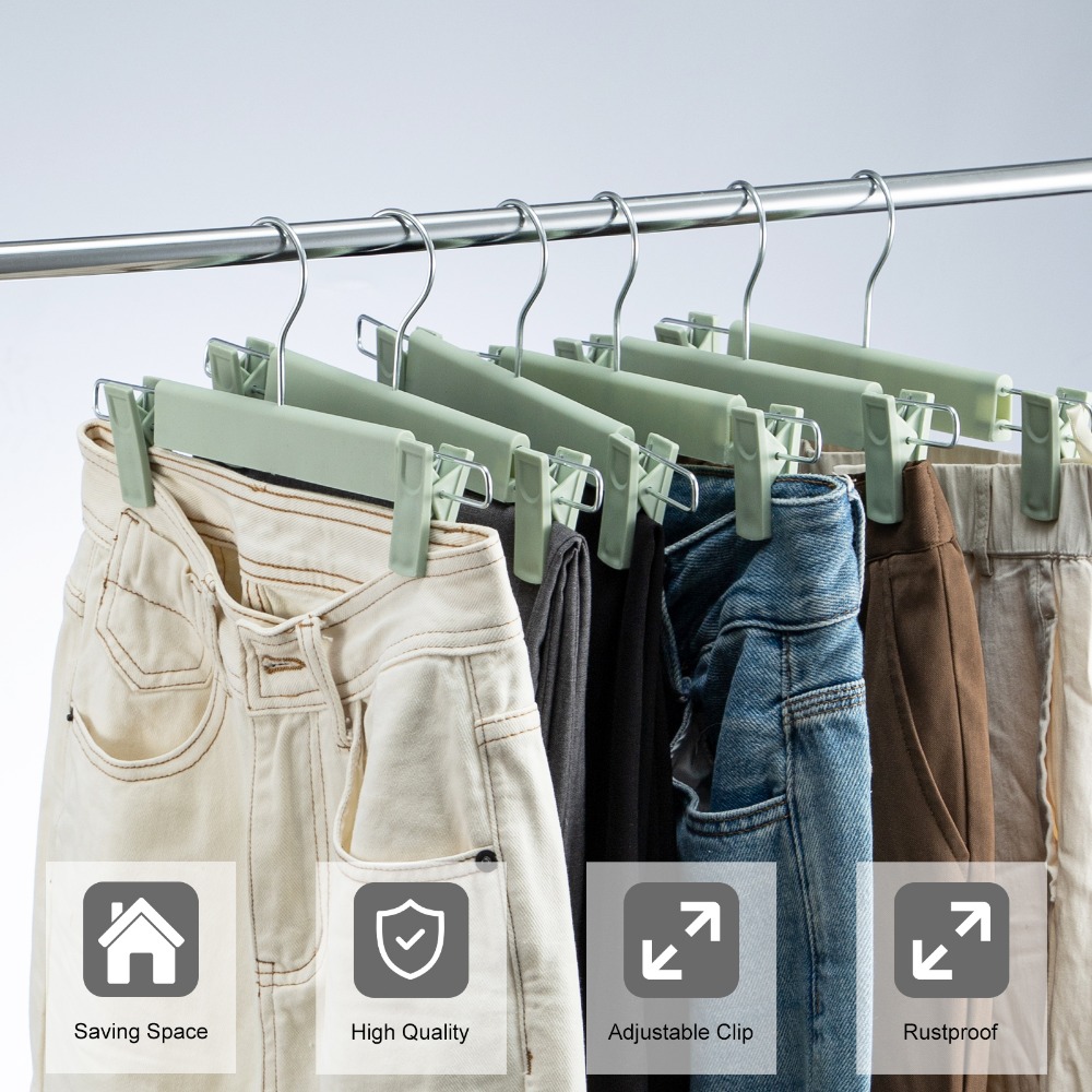 10-Pack Trouser Hangers with Clips, Space Saving Design