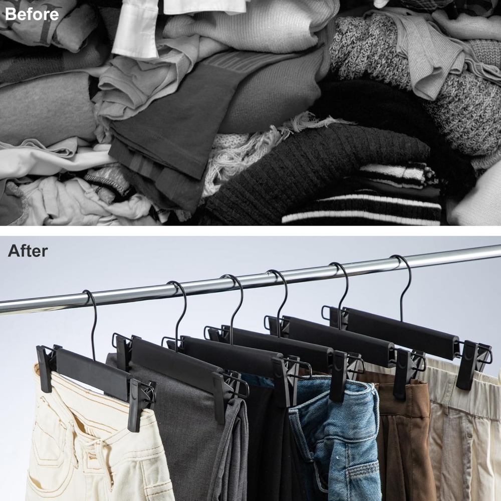 10-Pack Trouser Hangers with Clips, Space Saving Design