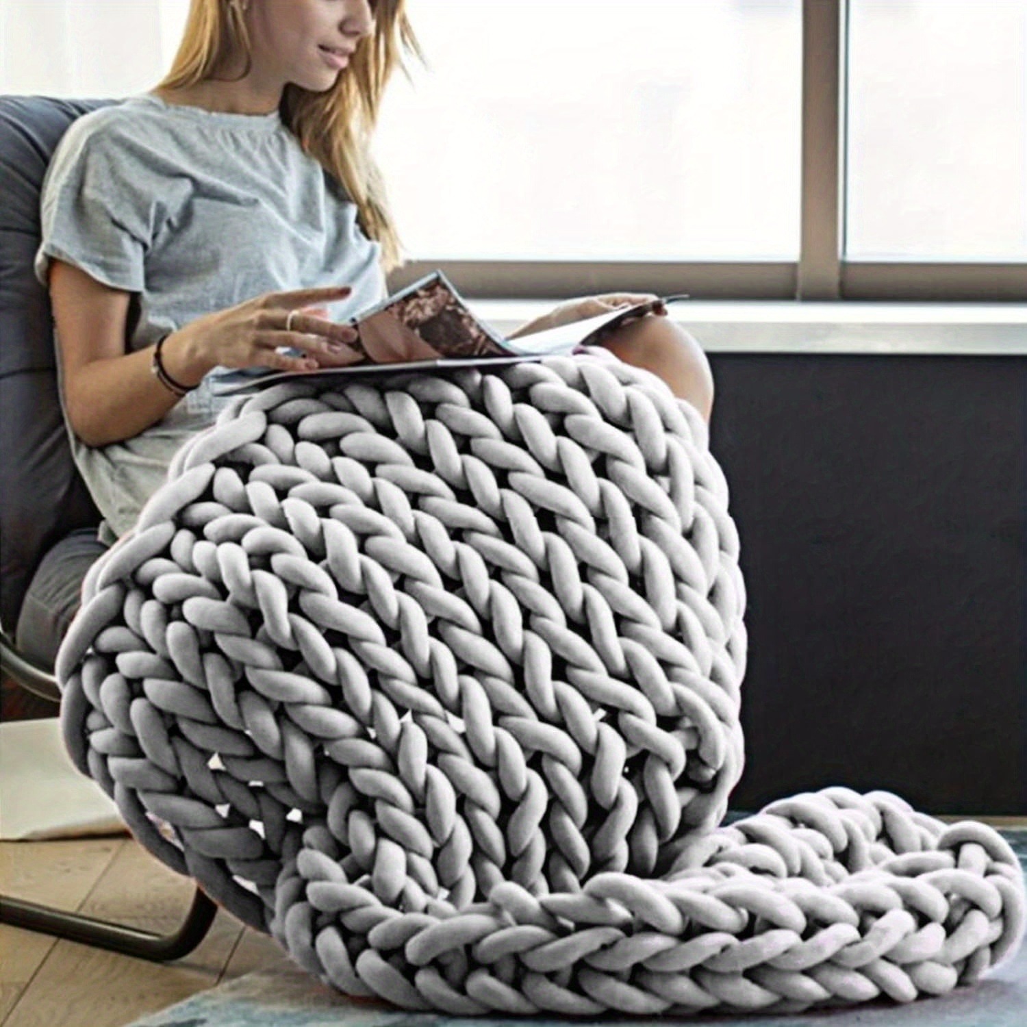 TEMU Blanket Core Yarn 25m Hand-knitted Chunky Yarn Super Chunky Yarn Arm Knitting Yarn Diy Hand Roving Yarn For Finger Knitting Knitting Grey