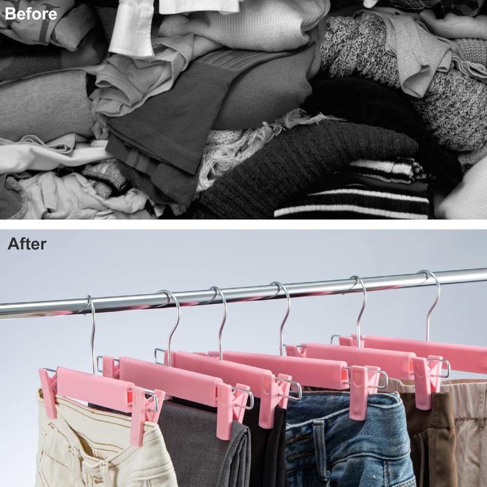 10-Pack Trouser Hangers with Clips, Space Saving Design