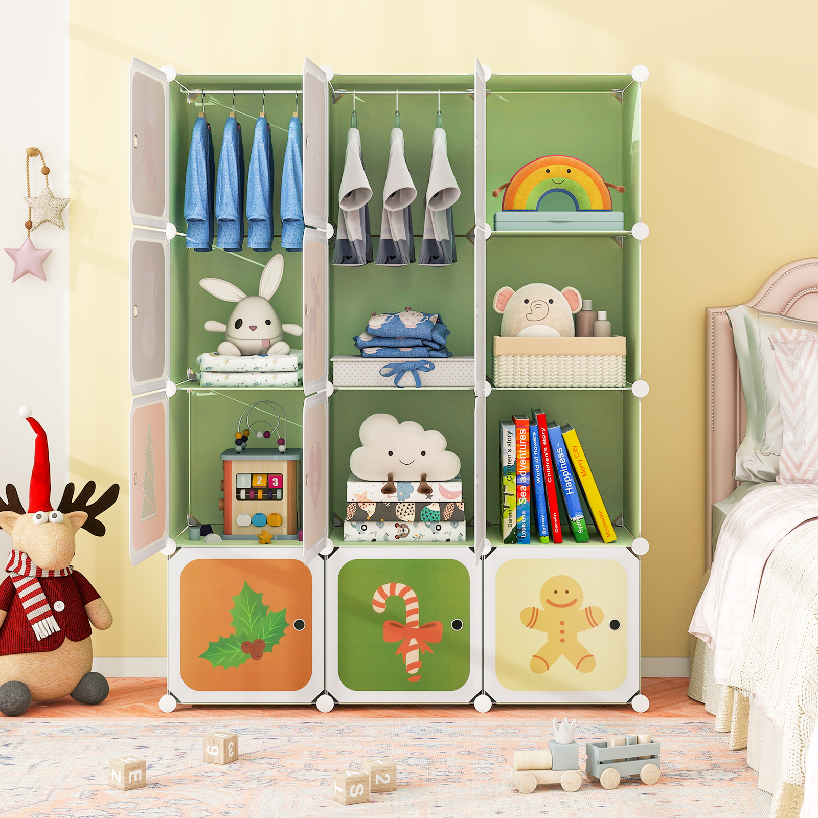 TEMU Costway 12 Cube Children Clothes Closet, Cartoon Modular Wardrobe With Hanging Sections, Kids Storage Unit For Children Room, Nursery, Bedroom