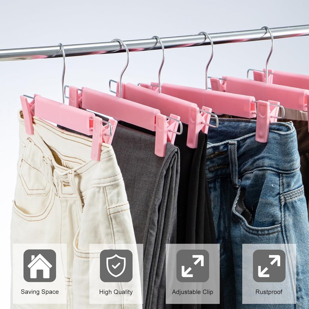 10-Pack Trouser Hangers with Clips, Space Saving Design