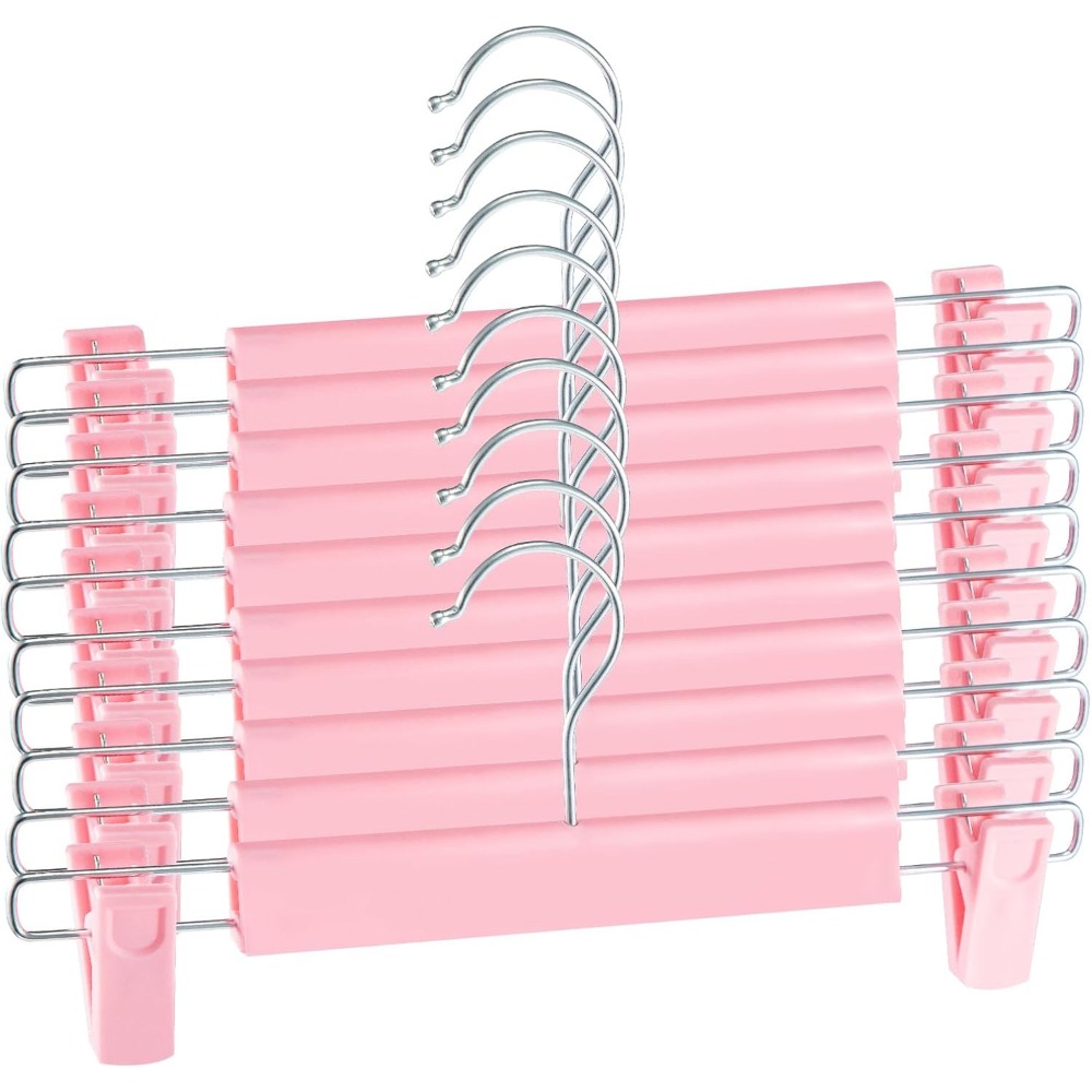 10-Pack Trouser Hangers with Clips, Space Saving Design