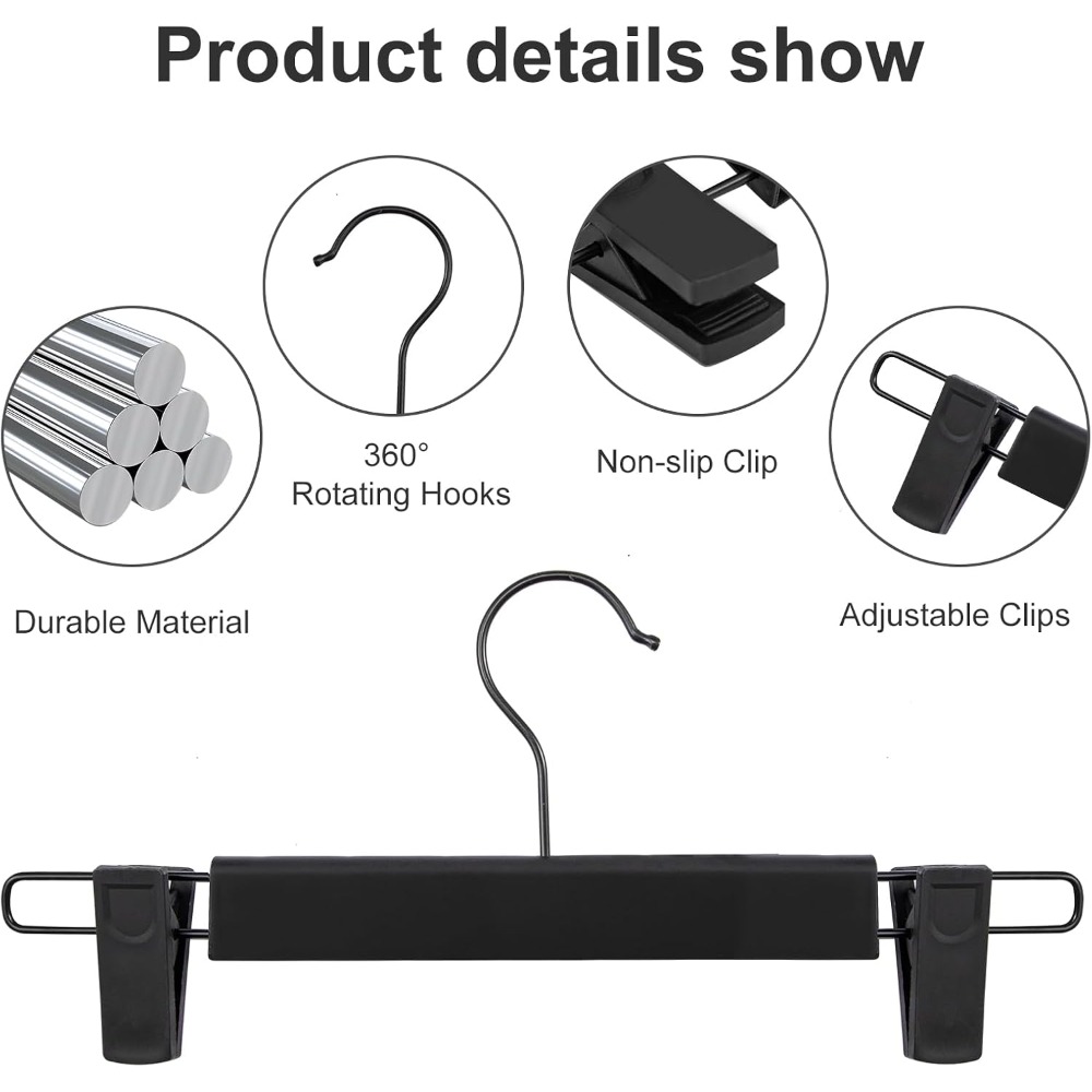 10-Pack Trouser Hangers with Clips, Space Saving Design