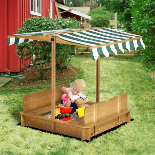 arenero de madera para niños con tapas, de infantil con ajustable para jardín, convertible, juego de jardín para exteriores, verde y