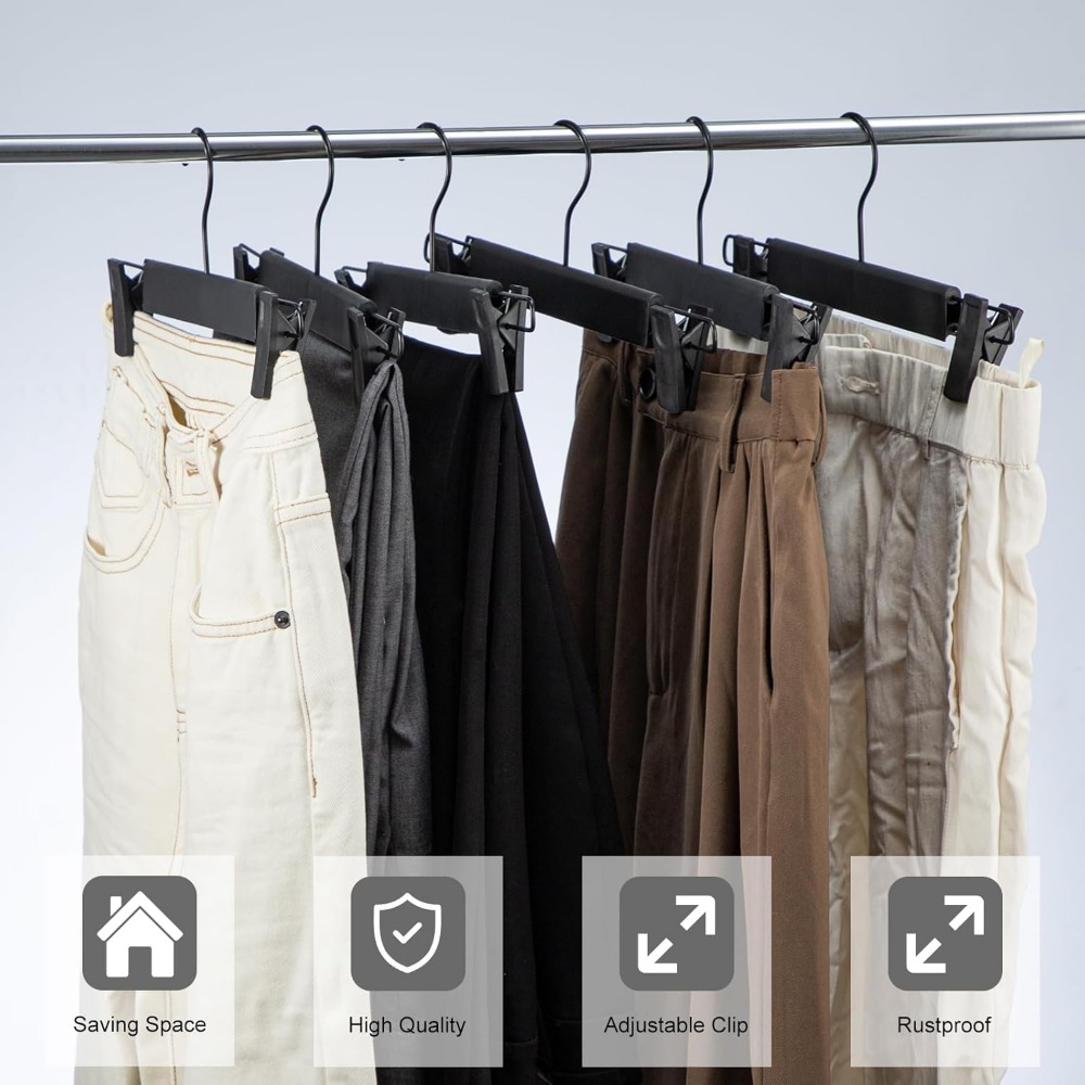 10-Pack Trouser Hangers with Clips, Space Saving Design