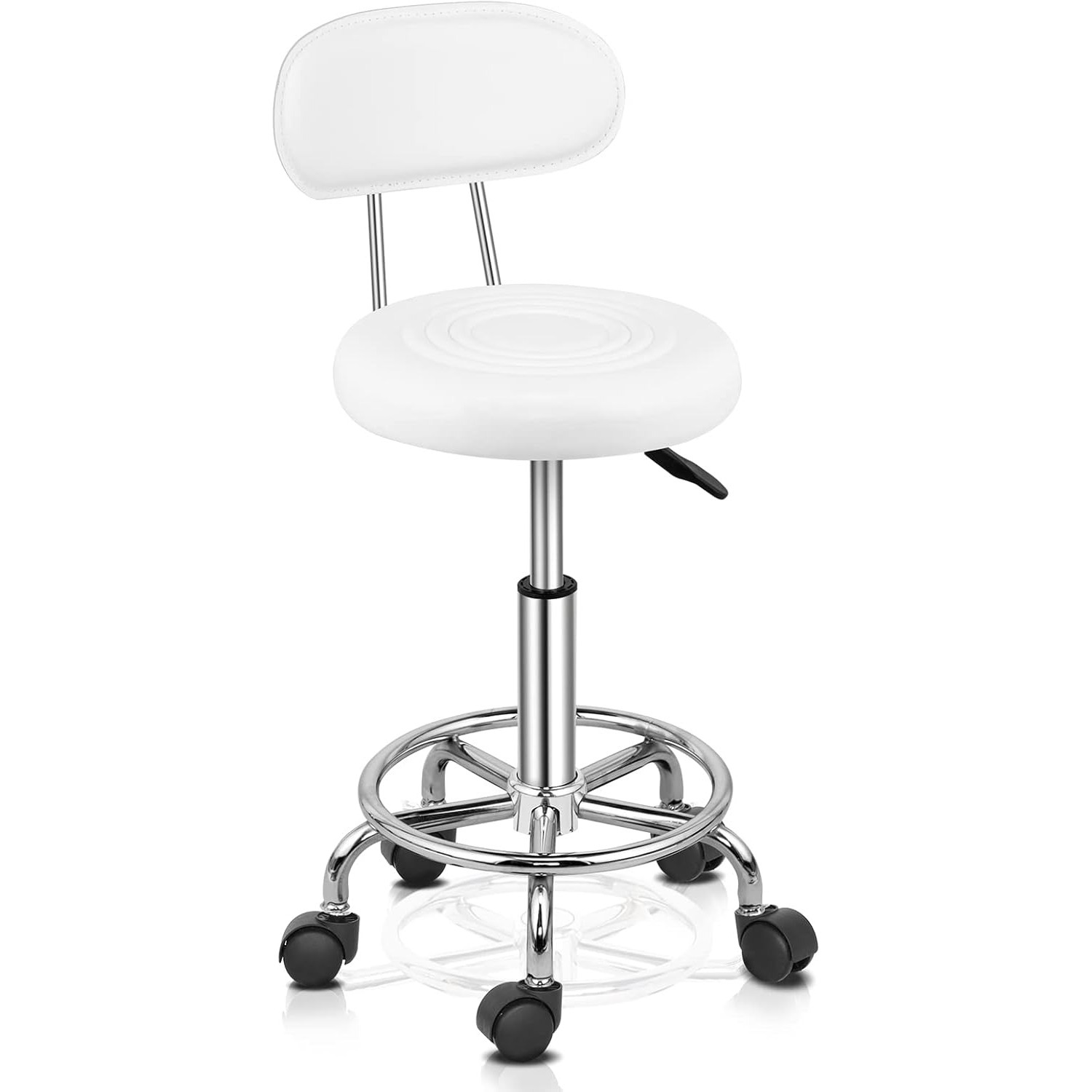 Image of Professional Rolling Stool With Backrest, Office Stool 360° Rotatable And Height Adjustable 48-58 Cm, Pu Coating, For Salon, Manicure, And Office Use.