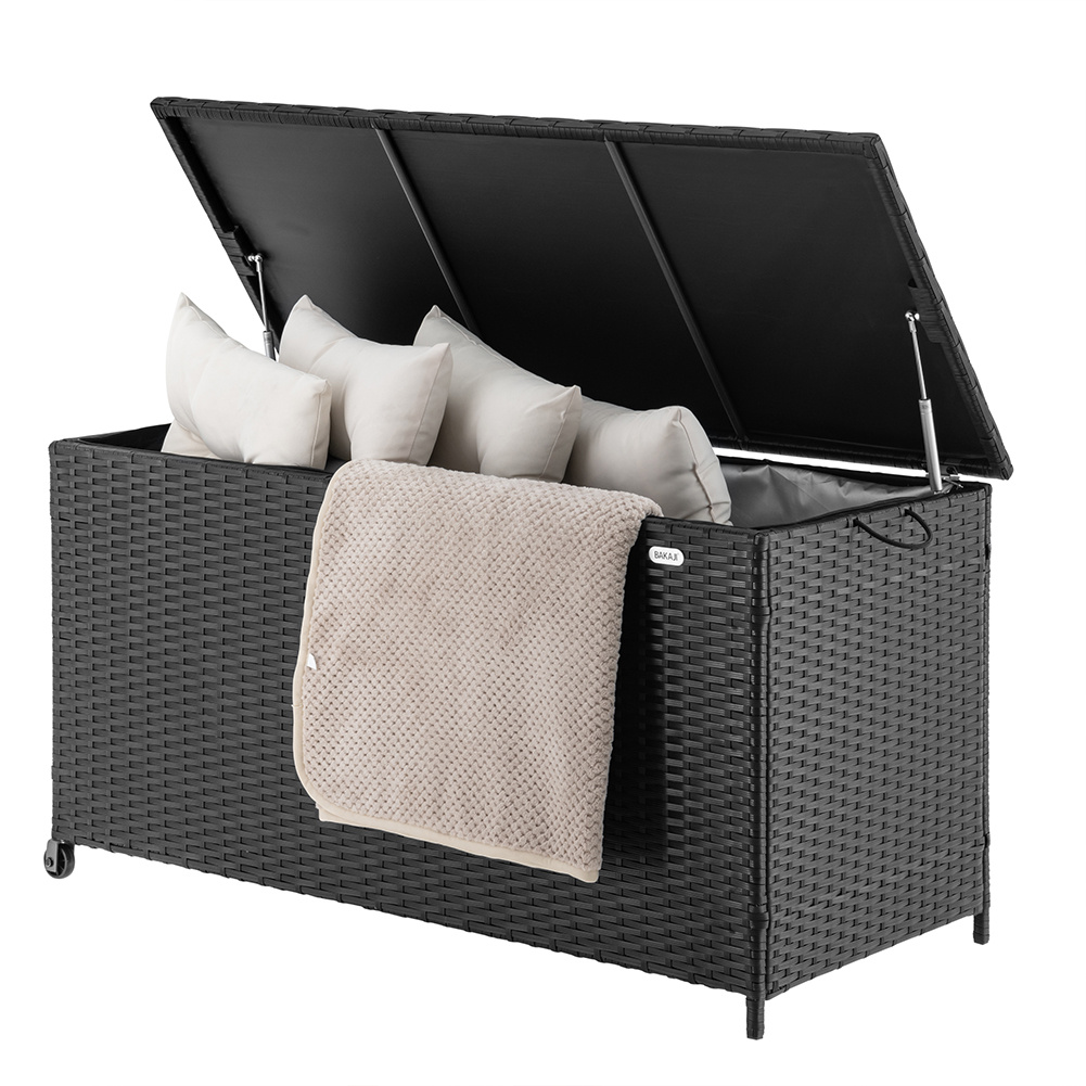 Bakaji Outdoor Poly Storage Box 420 , Waterproof And Uv Resistant, Xxl Storage Bench With Wheels For Transport And Handle, 121 X 55 X 60 Cm