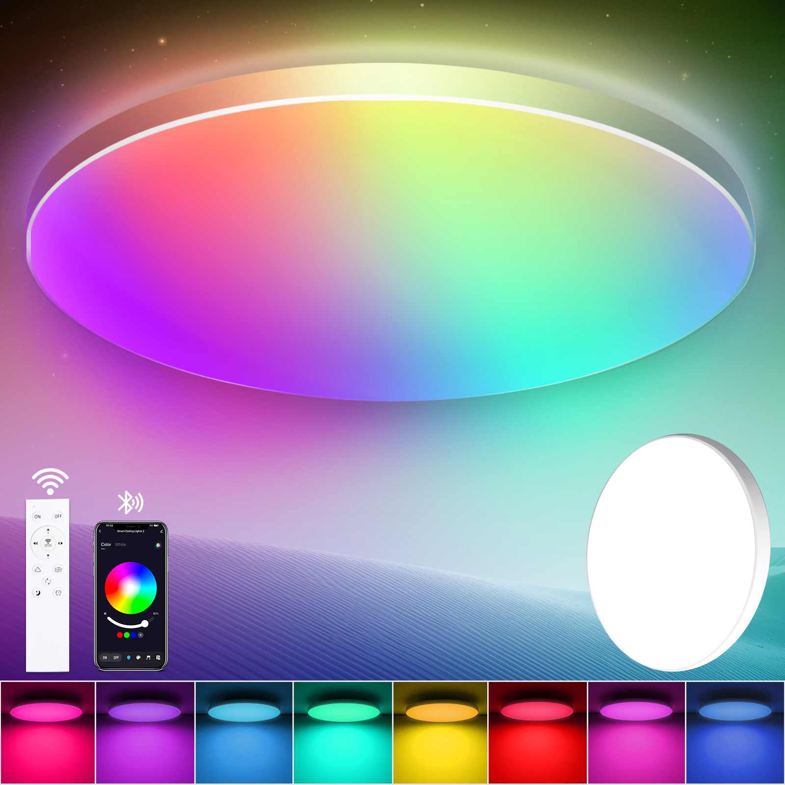 

Iegled Round Rgb Led Ceiling Light, Featuring Remote-controlled Dimming, 24w Color-changing Panel With A Range Of 2700k To 6500k, 2400 , Ideal For Living Rooms, Bedrooms, And , Finished In White.