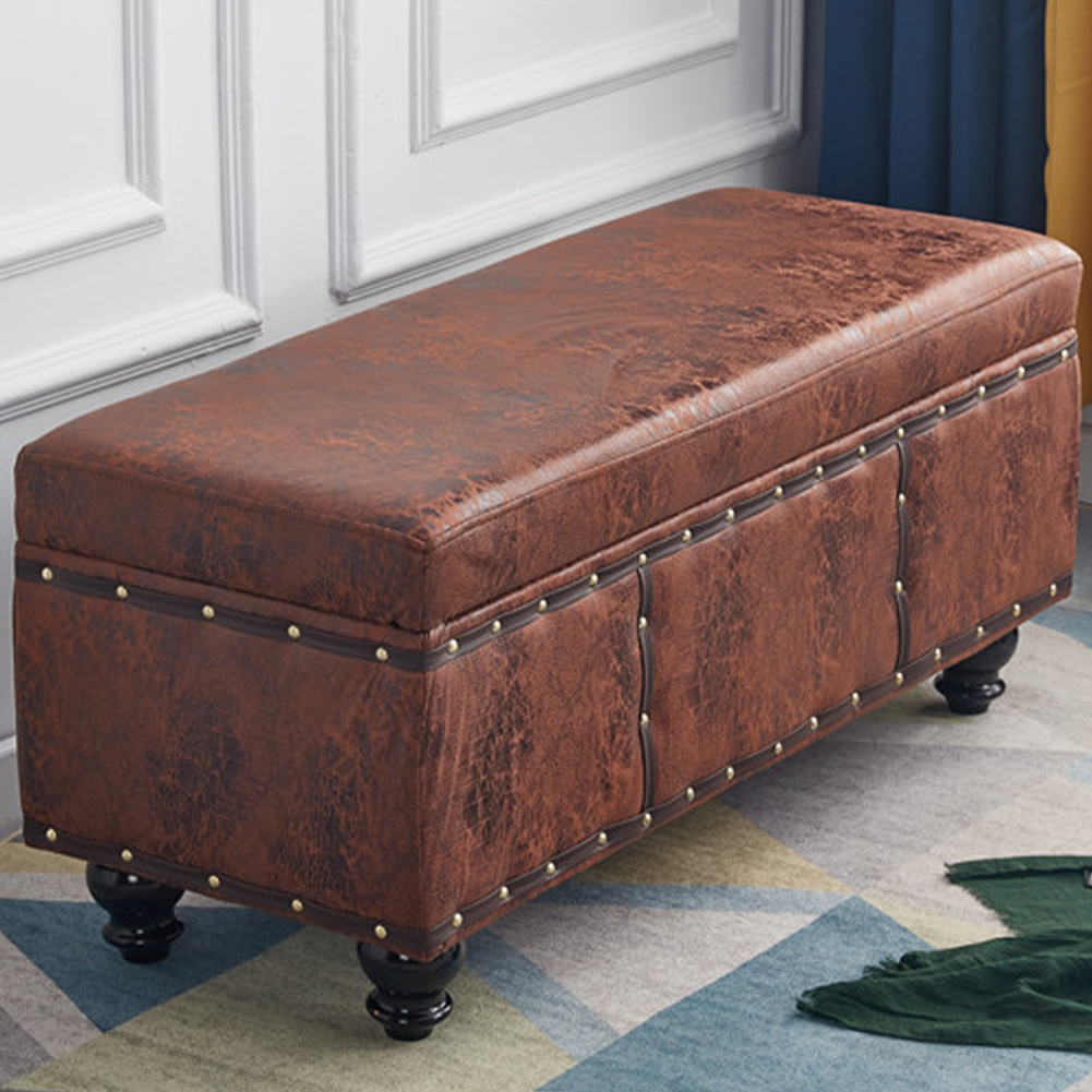 Bakaji Cassapanca Pouf Container With Upholstered Seat, Cover, Pouf Footrest For Bedroom, Living Room, Bench Stool 80 X 40 Cm