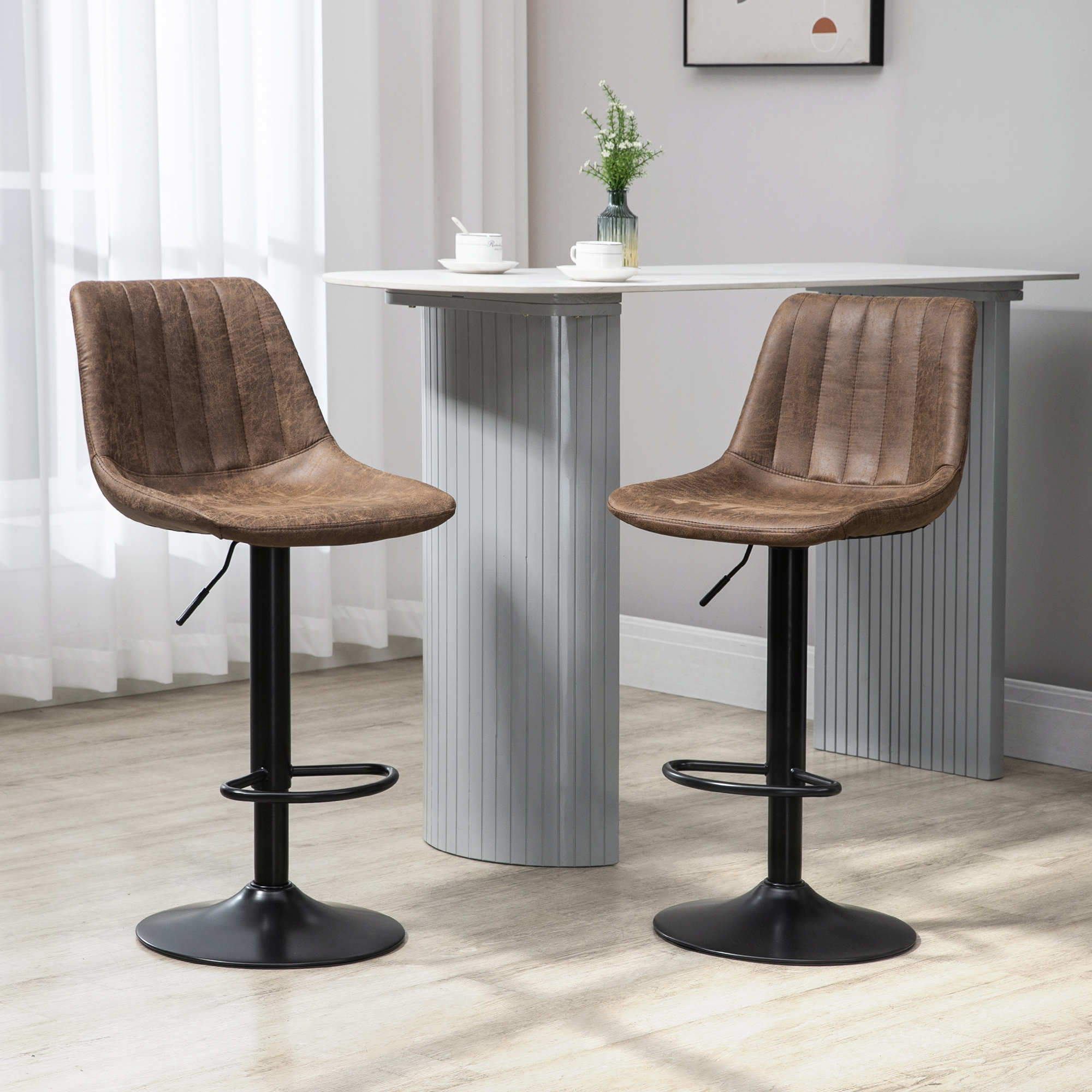 2pcs Bar Stool, Height Adjustable Bar Stool, Kitchen Stool, Counter Stool With Footrest, Swivel Chair For Dining Room, Kitchen, Brown, Polyester, 43 X 46.5 X 89-110 Cm