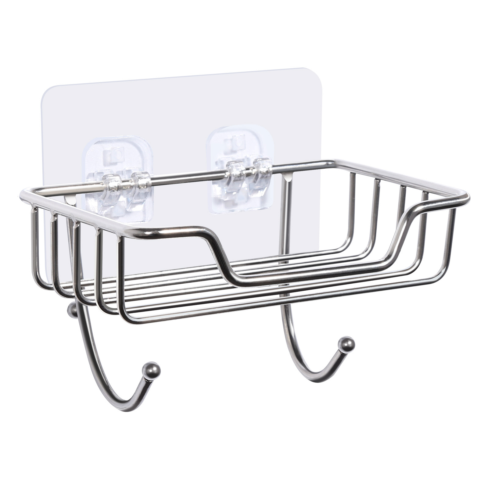 TEMU 1pcs/2pcs Stainless Soap Dish Holder, No Drilling - Self Adhesive Wall Mount With 2 Hook, For Shower Bathroom Kitchen, Strong Adhesive Backing,
