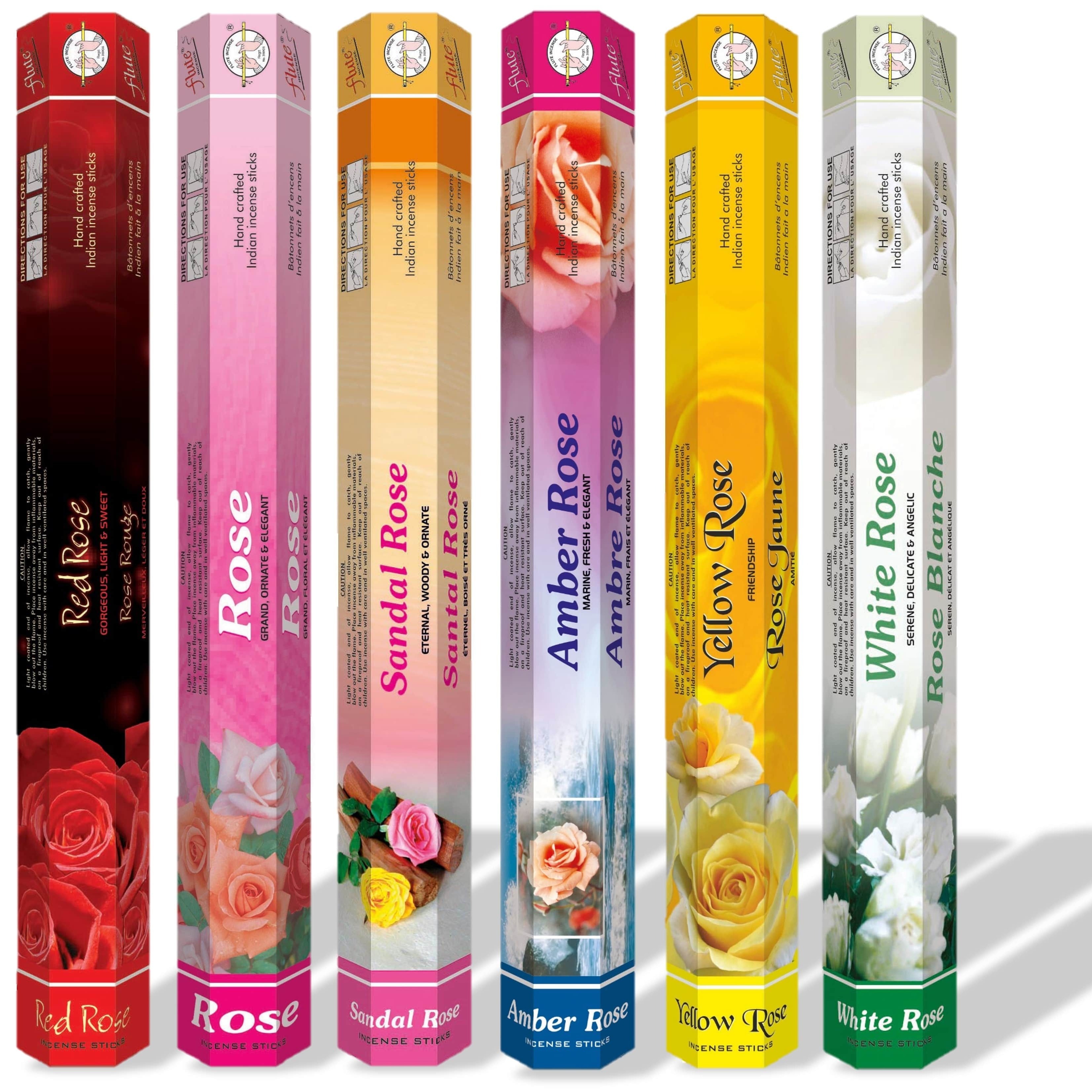 TEMU Flute Rose Incense Sticks Pack, 120 Sticks Total, 6 Fragrances, 20 Sticks Each