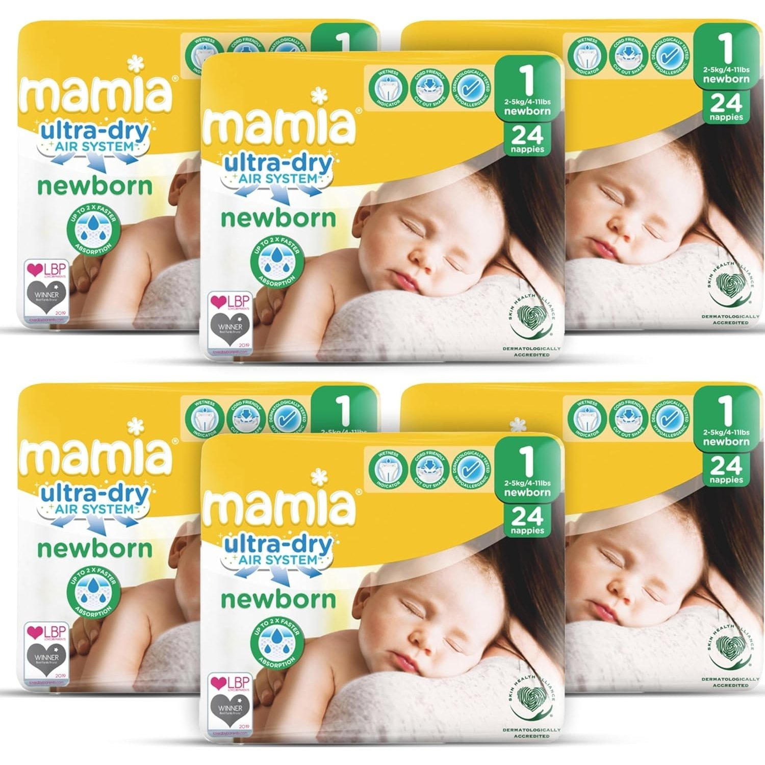 TEMU Mamia Baby Dry, Nappies (size 1 (6 Pack Of 24 Nappies)), Cotton