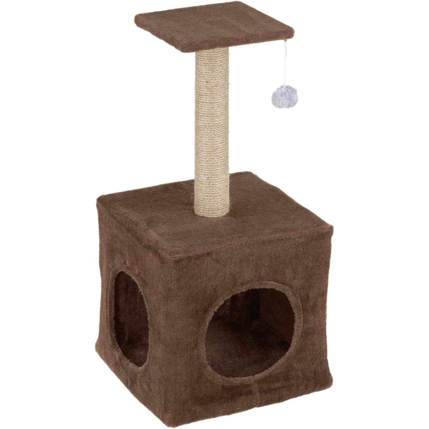 TEMU Baroni Home Tiragraffi ad Albero per disponibile nel Marrone e Crema 30x30x64 cm, Gioco Tiragraffi per Cuccioli, Albero Tiragraffi a 1 Piano con