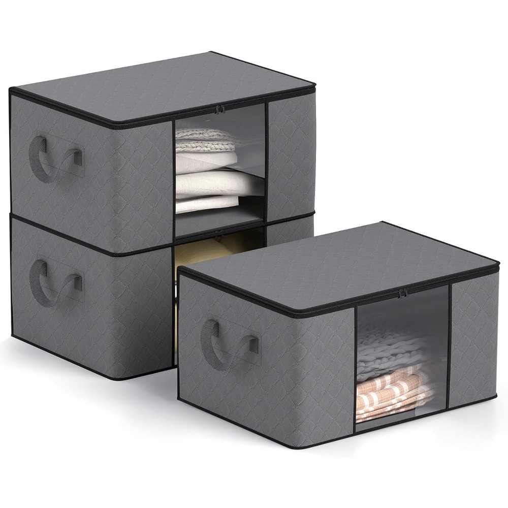 E-shop Faltbare Aufbewahrungsbox mit Verstärktem Griff und Reißverschluss Kleider Organizer für Kleidung Decken Bettwäsche und Spielzeug