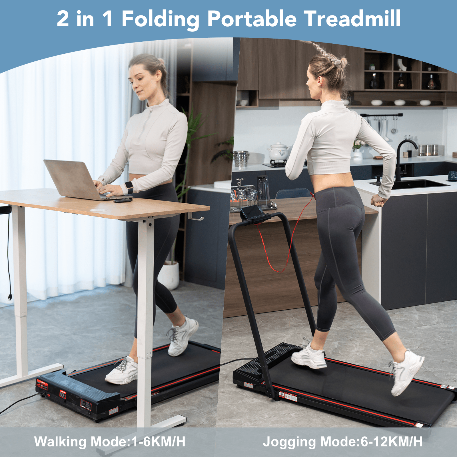 CITYSPORTS Folding Treadmills For Home,1-12KM/H Under Desk Treadmill,Portable Walking Pad, Treadmill With Remote Control and LED Display, 1400W Motor