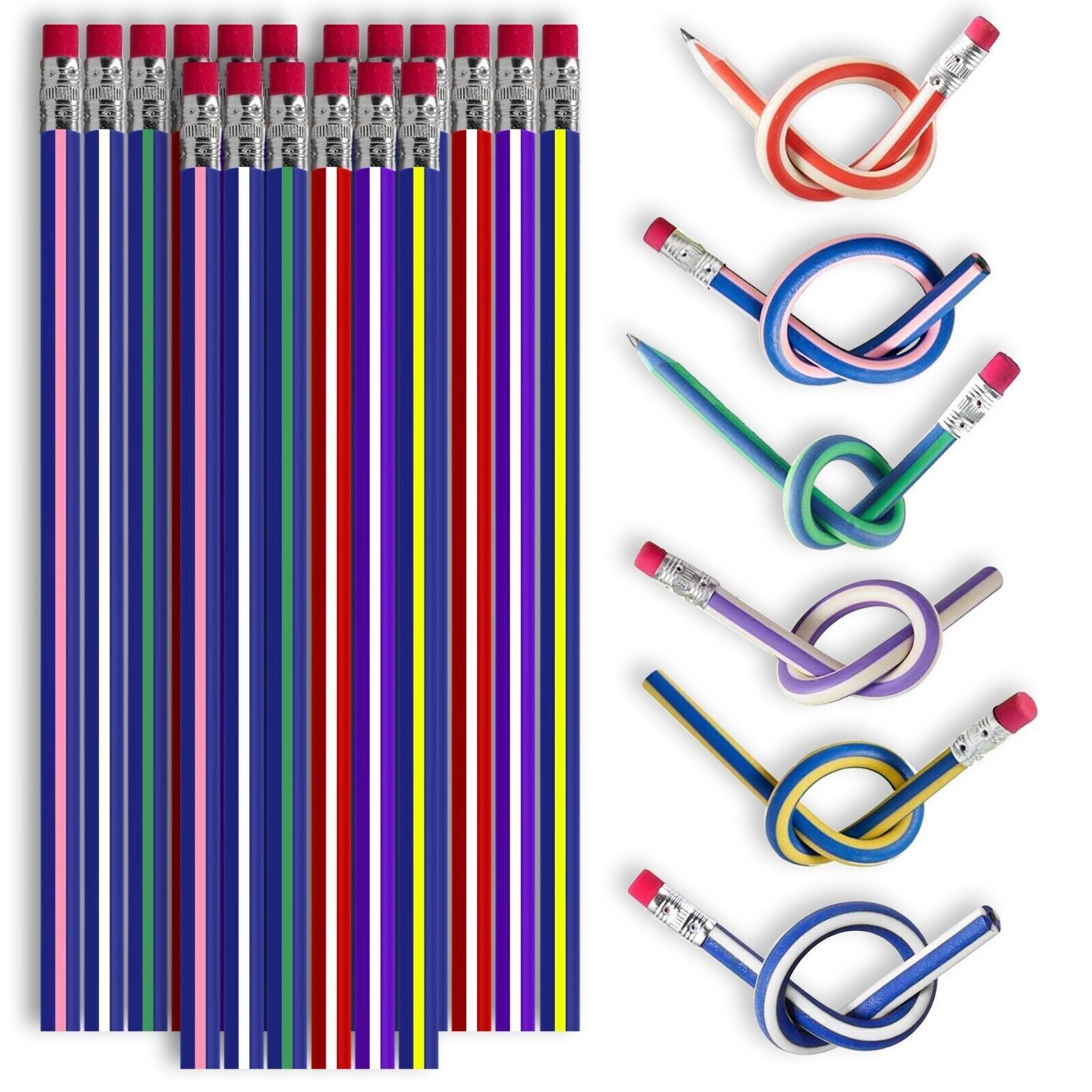TEMU Pack Bendy Pencils With Erasers | Flexible Soft Pencils | Colourful Novelty Pencils For Writing, Drawing, Party Bag Fillers, Classroom Prizes &