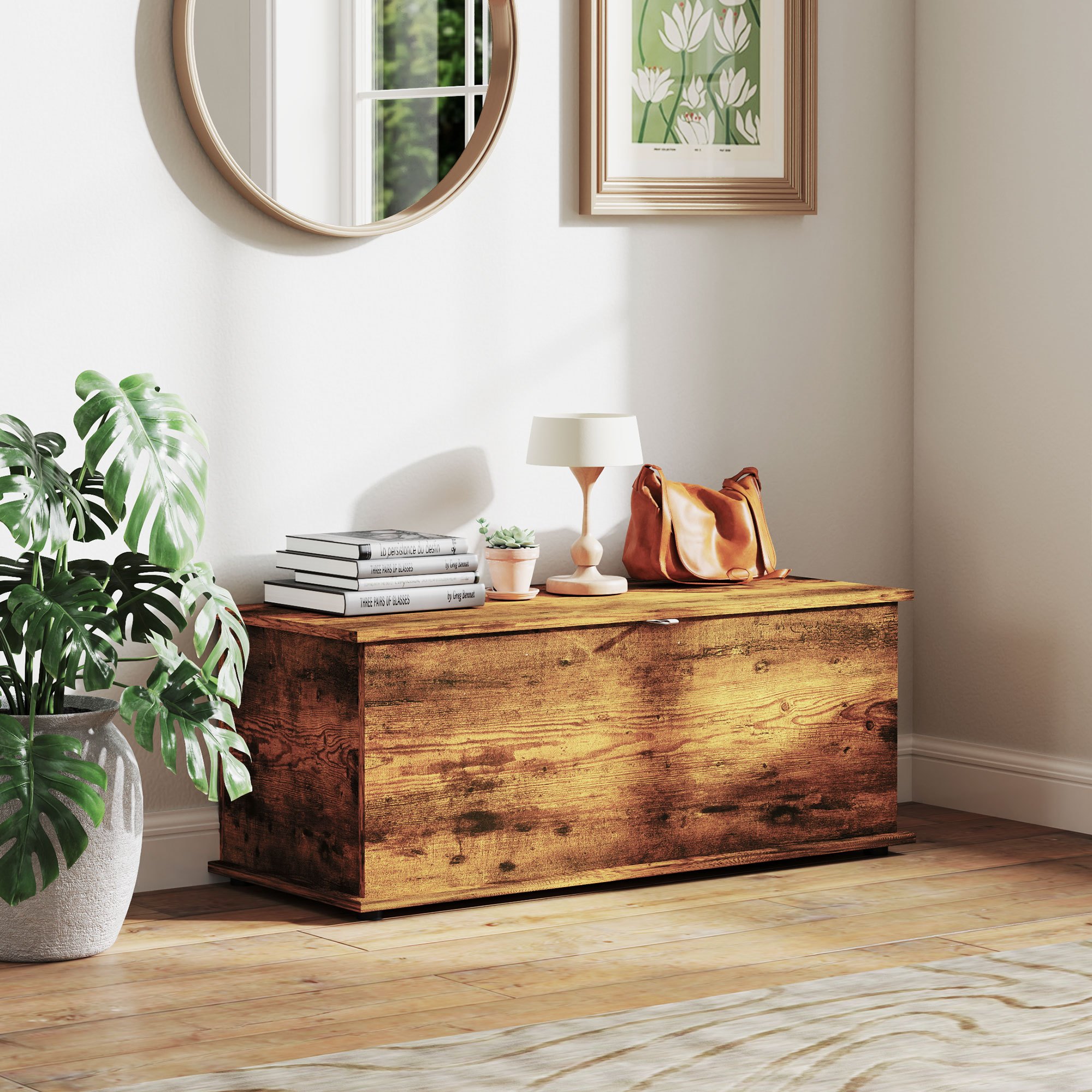 Image of Homcom Storage Bench, Non-slip Foot Indoor Trunk, 60 Kg Capacity, Wooden Indoor Storage Bench, For Bedroom And Entrance, 100x40x40 Cm, Brown