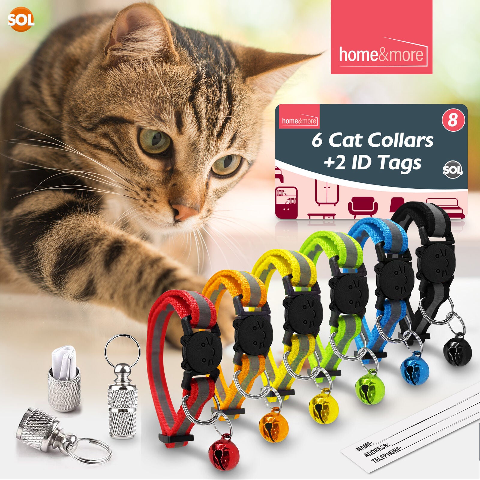 6 Pack Reflective Cat Collars with Safety Release & Bell