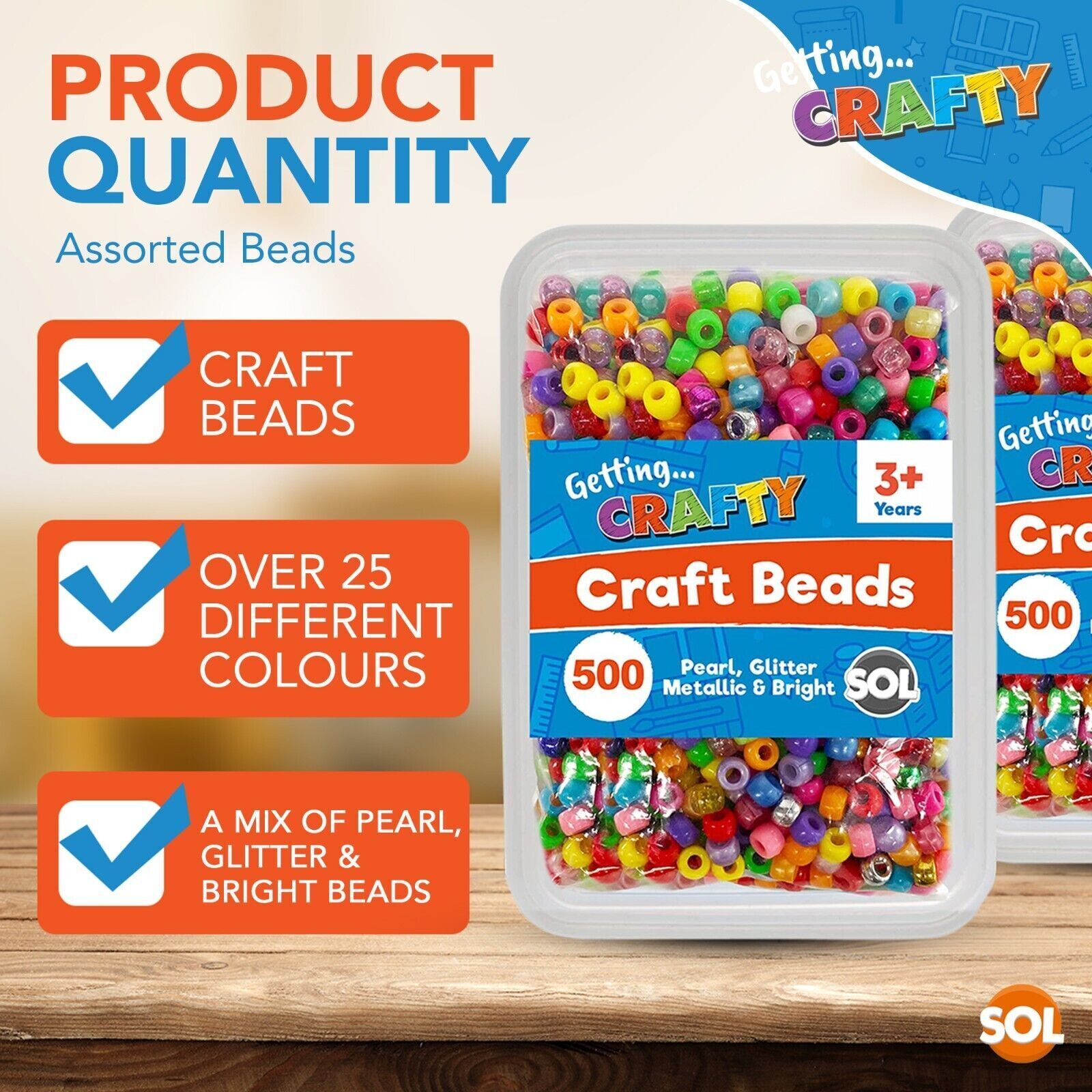1,000 Mixed Pony Beads for Jewellery Making, Assorted Pearl, Glitter, Metallic & Solid Colours