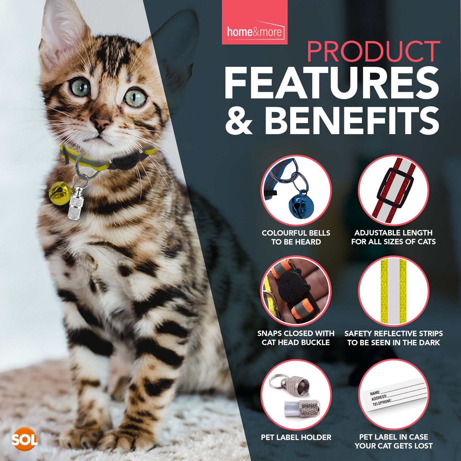 6 Pack Reflective Cat Collars with Safety Release & Bell