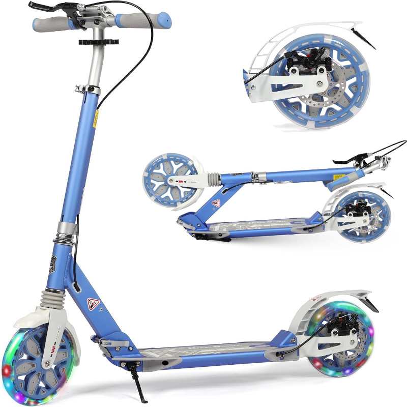 TEMU Foot Scooter, 200 Mm Large Wheels Adult Scooter With Disc Brakes, Adult Scooter With Strap And Absorption, Foldable Scooter