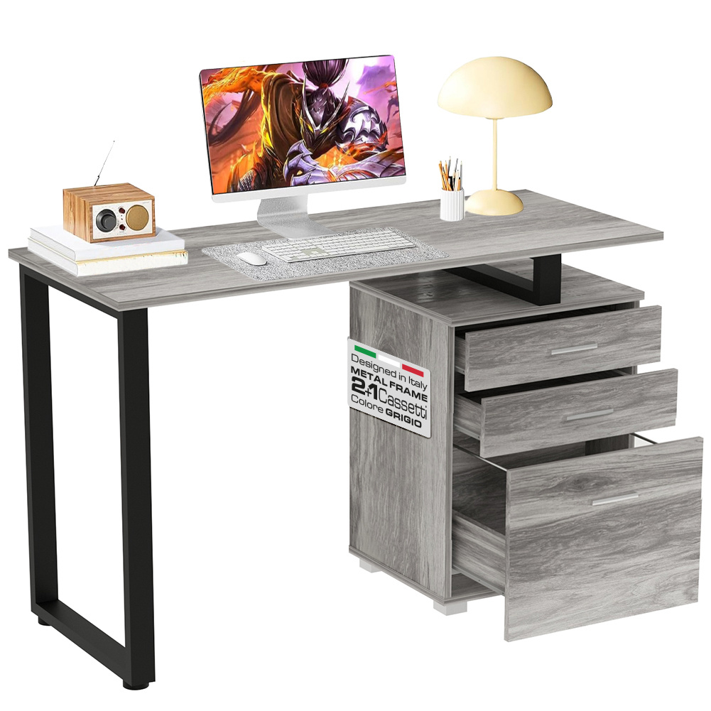 Image of Bakaji Desk With 3-drawer Cabinet Computer Table With 120 X 50 X 75 Office Bedroom Furniture