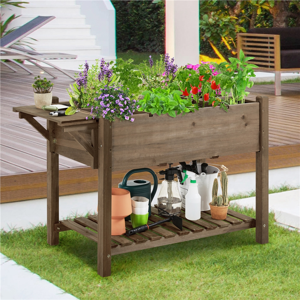 E-shop Costoffs Blumenkasten klappbare Kräuterbeet Anzuchtbeet Pflanzkasten mit klappbare Tischplatte und 8 geteilten Fächern für Garten Veranda