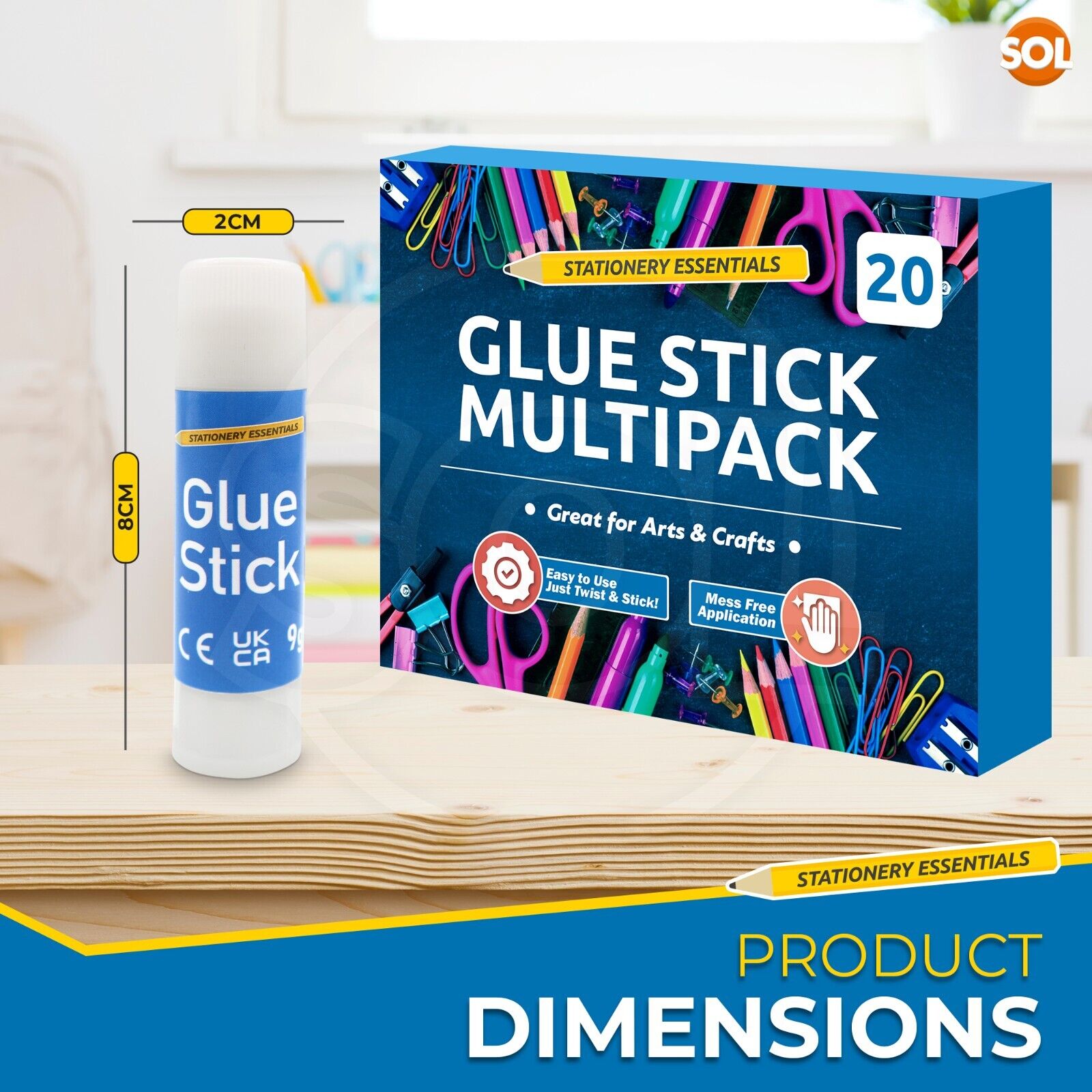 20 Pack Kids Washable Non-Toxic Glue Sticks, 9g Each