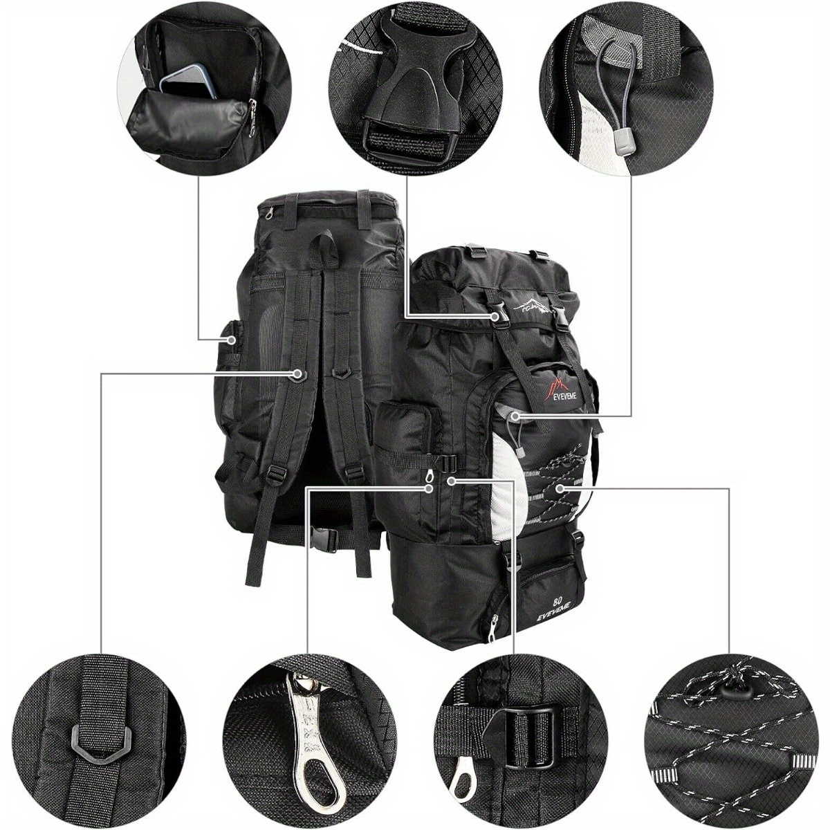 TEMU Hiking Backpack, 80l Large Capacity Trekking Rucksack, Lightweight Outdoor Camping Daypack