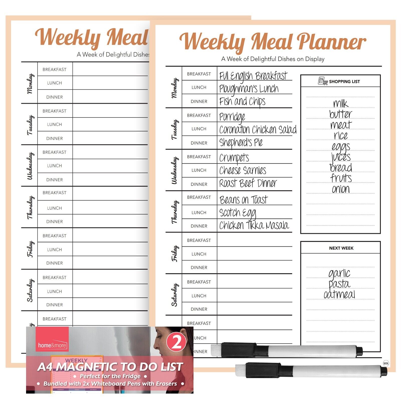 TEMU 2 Pack Magnetic Weekly Meal Planner | Fridge Whiteboard Food Shopping List | Dry Wipe Pens Included | Reusable Meal Planner Whiteboard | Family