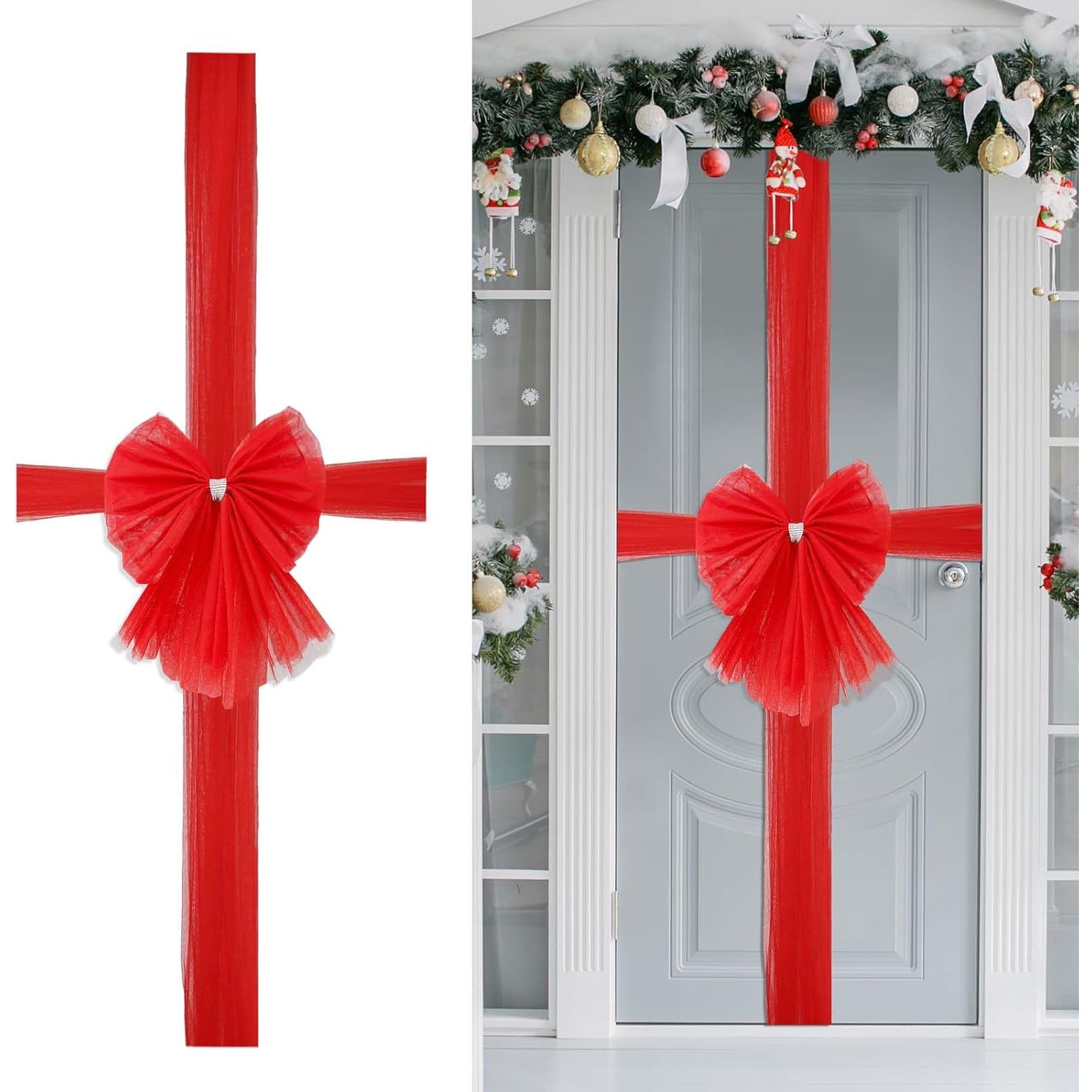 TEMU Lamek Christmas Bow Decoration, Large Bow, Christmas Door Bow Decoration, Christmas Bow For Closet Door, Bow Ornament For Front Door, Christmas