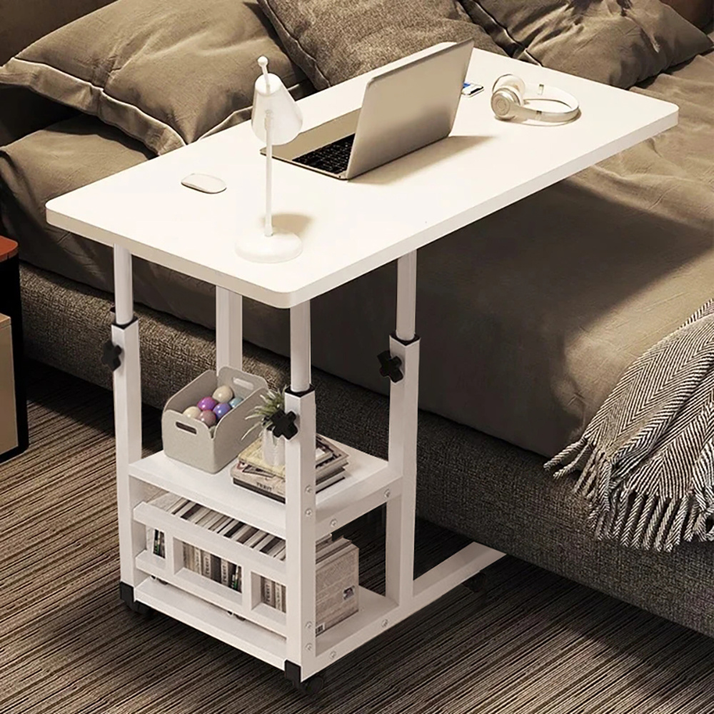 TEMU Mobile Over Bed Table Foldable Overbed Height Adjustable Laptop Tray Stand Desks White/
