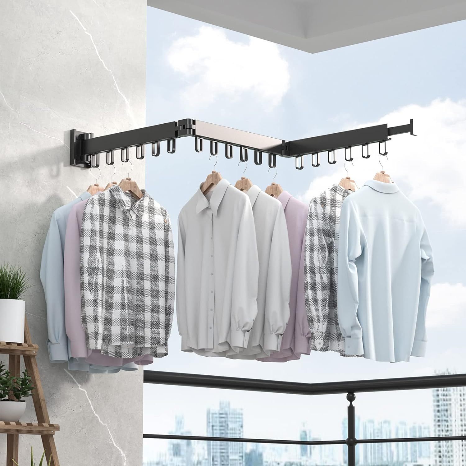 TEMU Taylor & Brown Clothes Drying Rack Wall Mounted, Retractable Garment Rack With Hooks, 360° Rotating Tri-collapsible Laundry Clothes Drying Rack