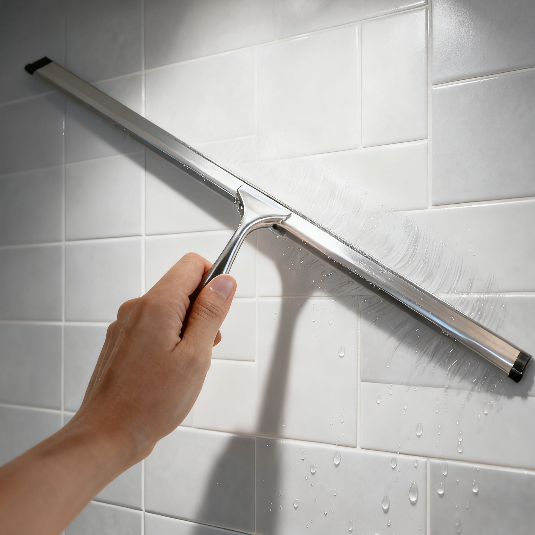 Image of Elegant Xxl Stainless Steel Shower Squeegee - Perfect For Effortlessly Removing From Mirrors And Shower Walls