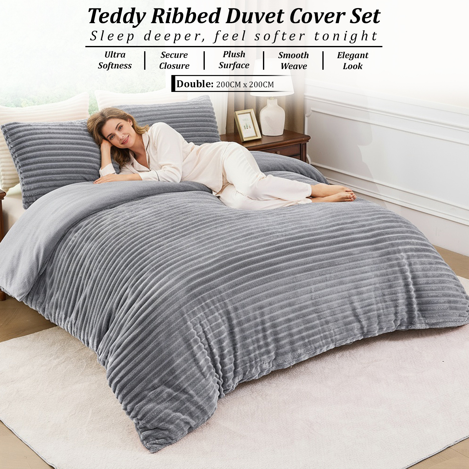 TEMU Luxury Teddy Duvet Cover Set | Soft & Cosy Thermal Warm Fluffy Ribbed Bedding Set With Pillowcases | Elegant , & Secure Fastening | Durable