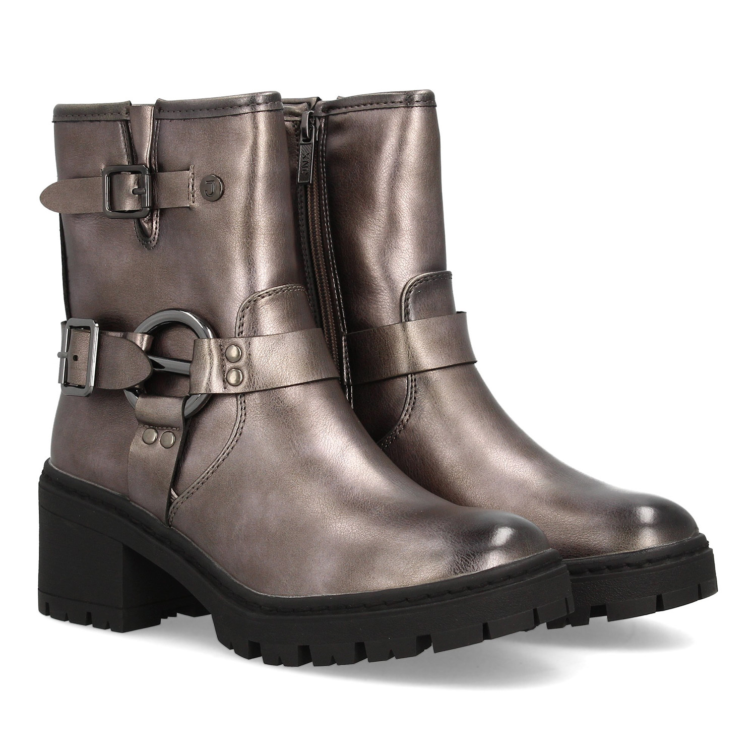 Image of Women's Biker-style Boot With Mid-calf Height And Lateral Zipper Closure. Double Decorative With Metal Rings. Thick Sole With Wide Heel. Ideal For Autumn Winter.