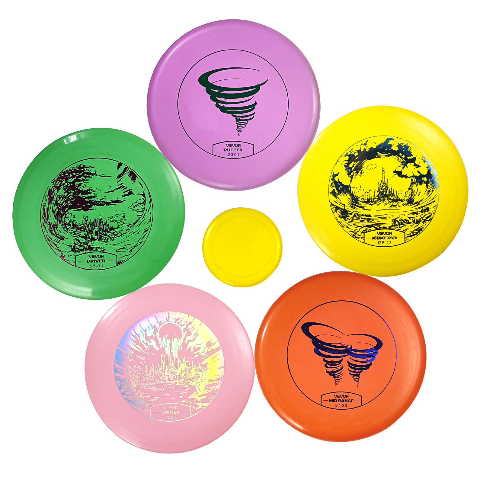 Image of Vevor Disc Golf Set, 5pcs Beginners Flying Discs, Disc Golf For Full- Training, With Putter, Mid-range, Driver, Mini Marker, For Outdoor Backyard, Lawn, Beach