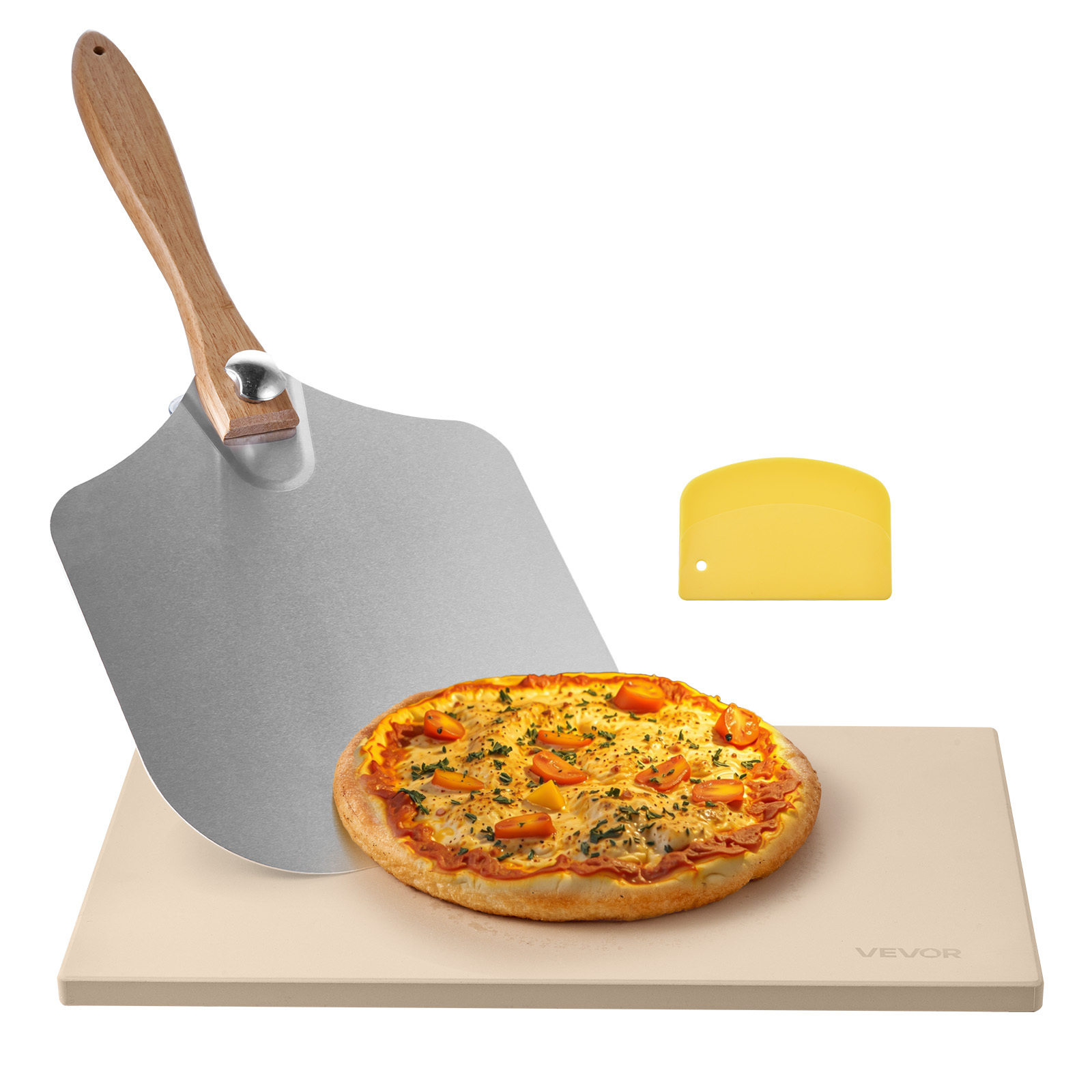 Image of Vevor Pizza Stone, 508 X 355 Mm Rectangular Cordierite Pizza Stone, Extra Large Baking-stone With Aluminum Peel, 15 Mm Thick Heat-resistant Cordierite, For Oven, Baking Bread & Pizzas, Bbq Grilling