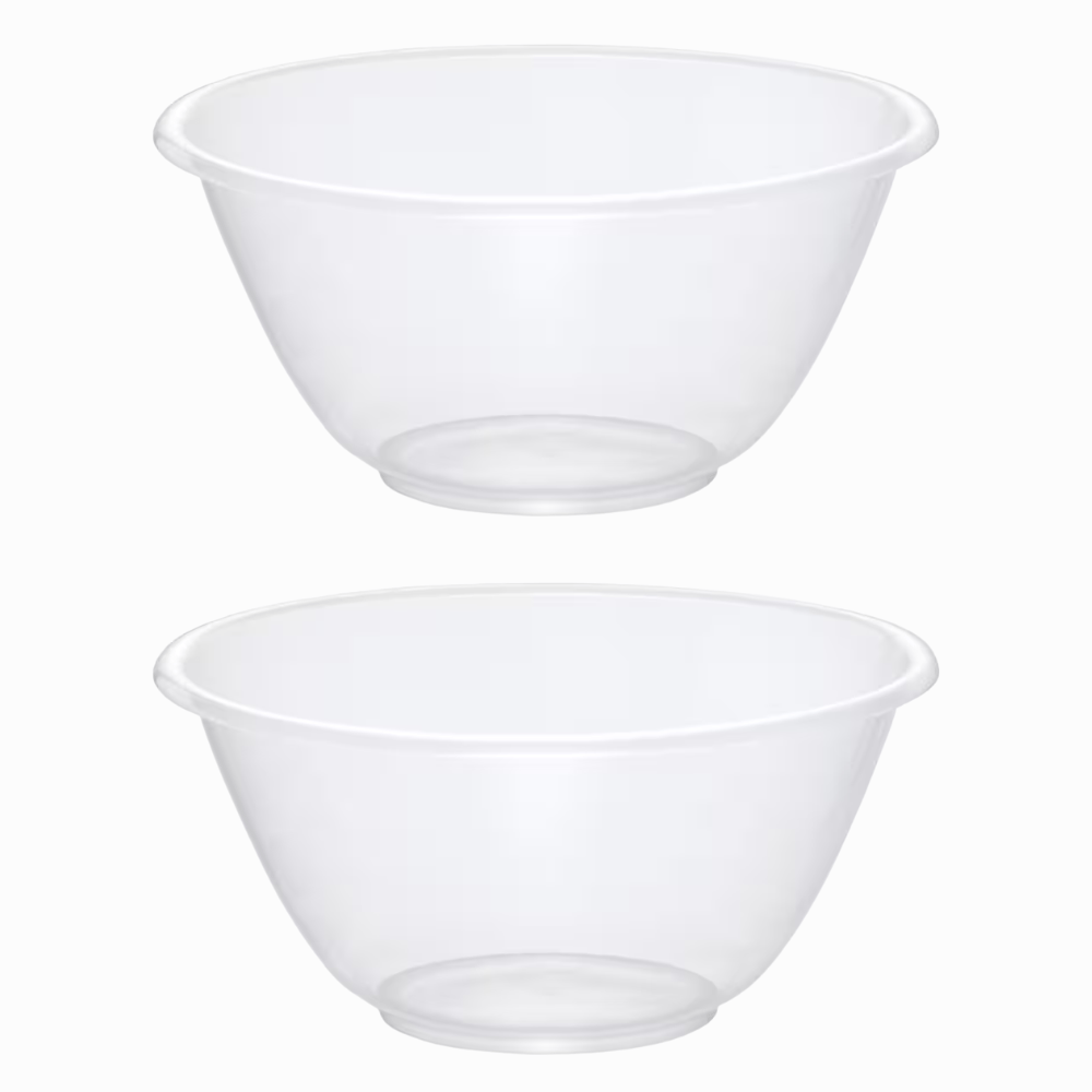 TEMU Set Of 2 25cm Clear Plastic Mixing Bowls – 4l Lightweight Stackable Prep Bowls For Kitchen, Baking, Snacks And Salads | Microwave And Dishwasher