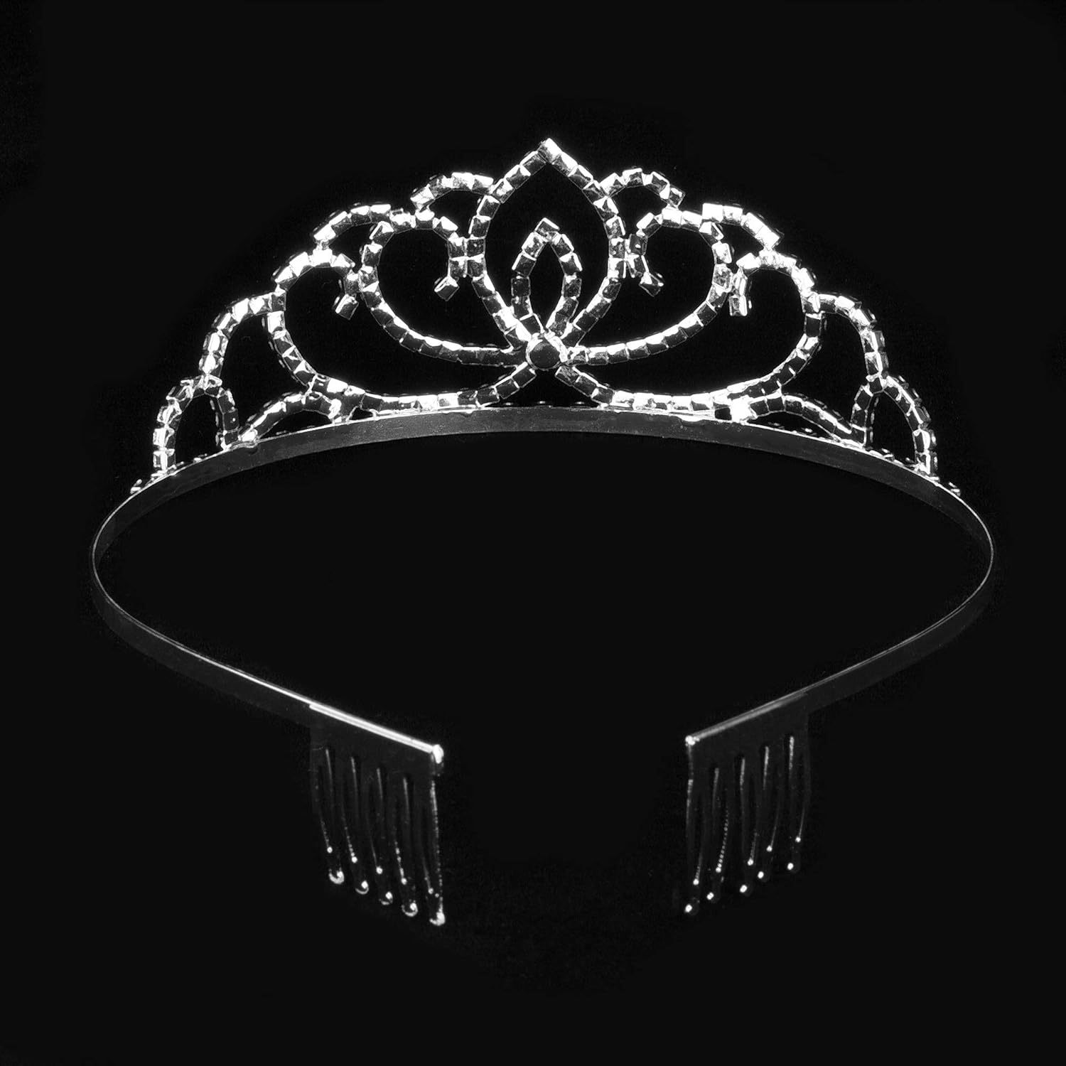 Image of Silvery Rhinestone Tiara Hair Clip - Wedding, Bridesmaid, Communion, Confirmation For Women And Girls