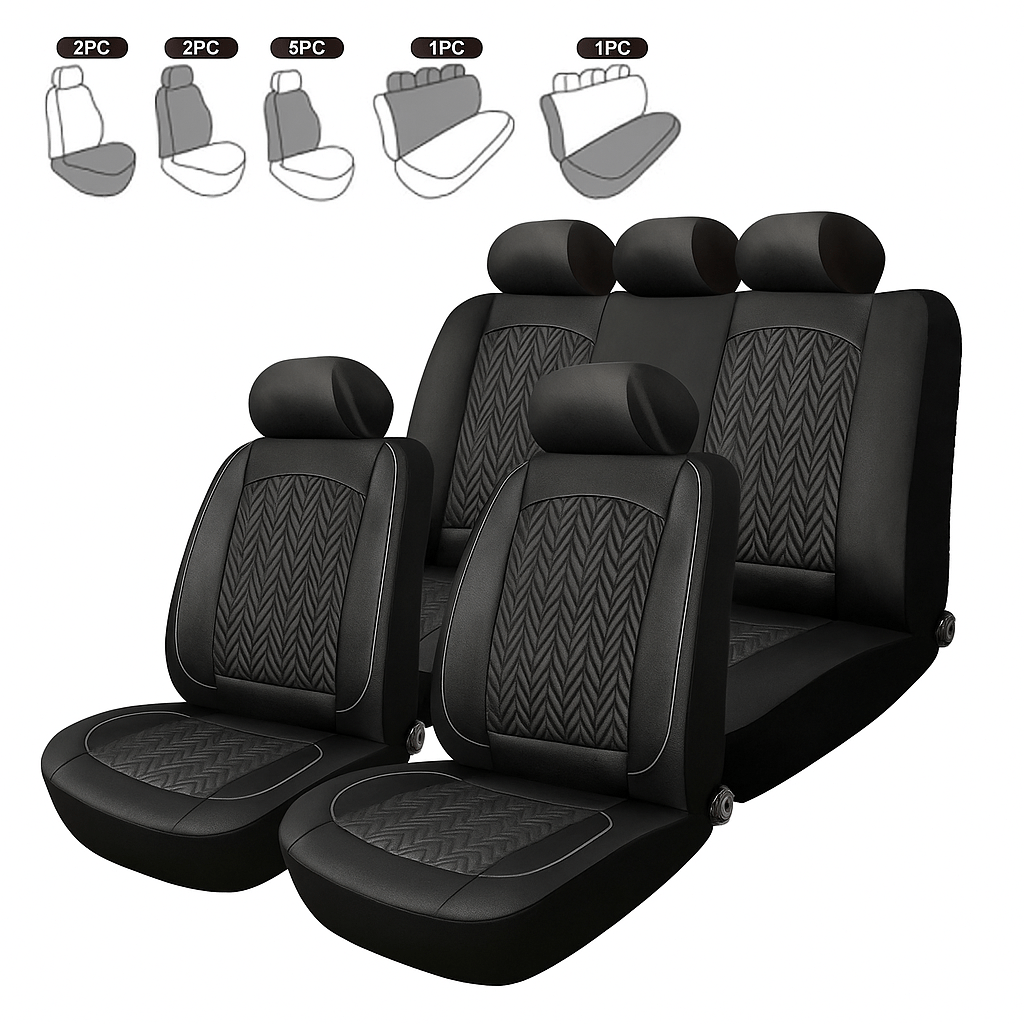 TEMU Fundas de Asiento de Coche de Lujo, Universales para 5 Plazas en Piel PU, Juego Completo Antideslizante, Compatibles con la Mayoría de Sedanes,