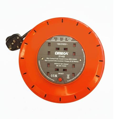 21465 4 way extension reel 15 metre power reel with thermal cut out 13a rated cable 3120w