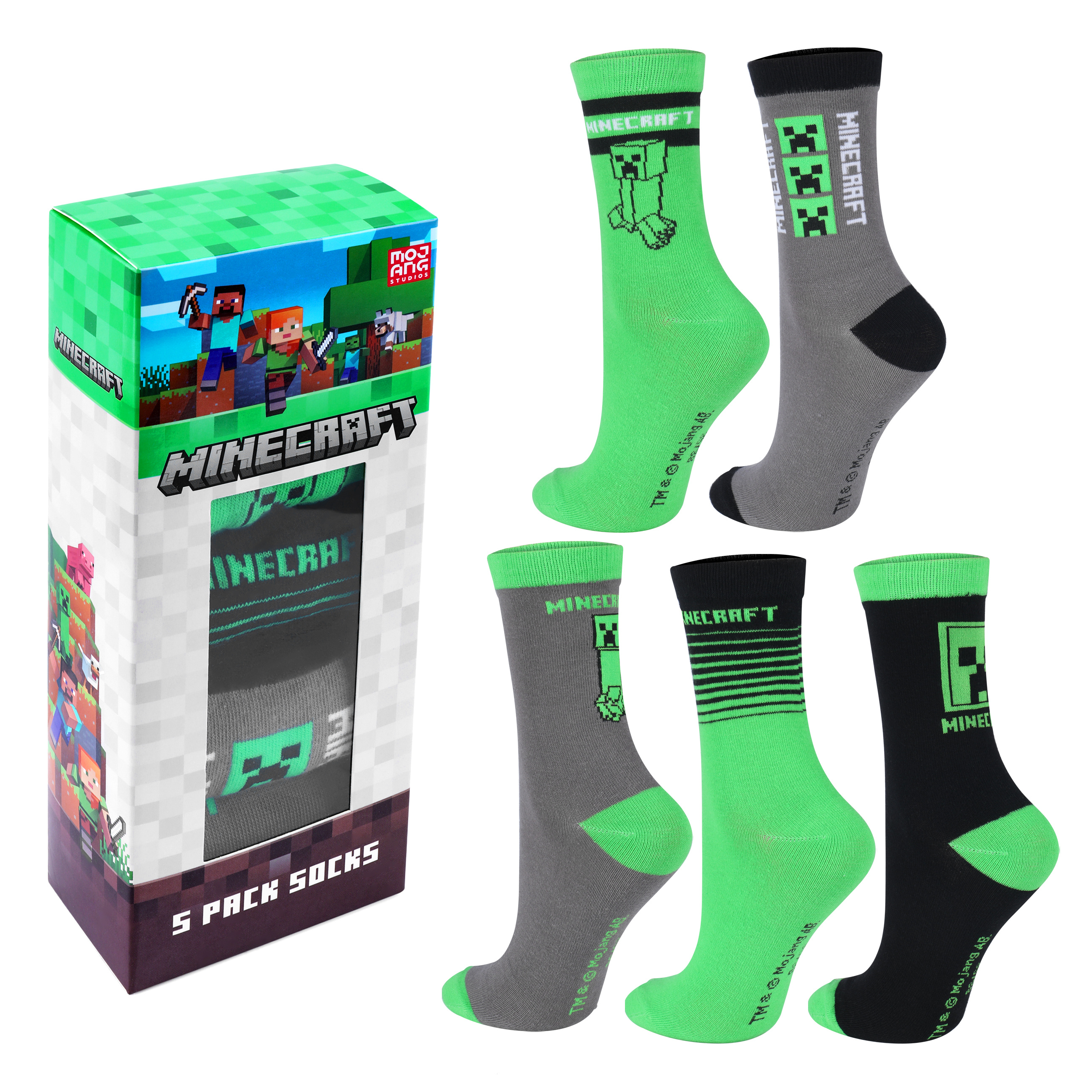 E-shop Minecraft Creeper Socken, Strümpfe, Sneaker Socken auch mit Geschenkverpackung, Jungen Socken 5er Paar