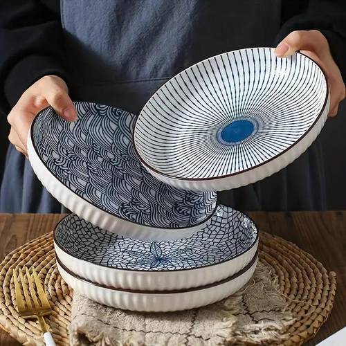 4 piece ceramic plates set 20 32 cm elegant round dinner plates with delicate patterns durable and easy to for home dorm kitchen restaurant use kitchen essential fashionable tableware high quality dishware