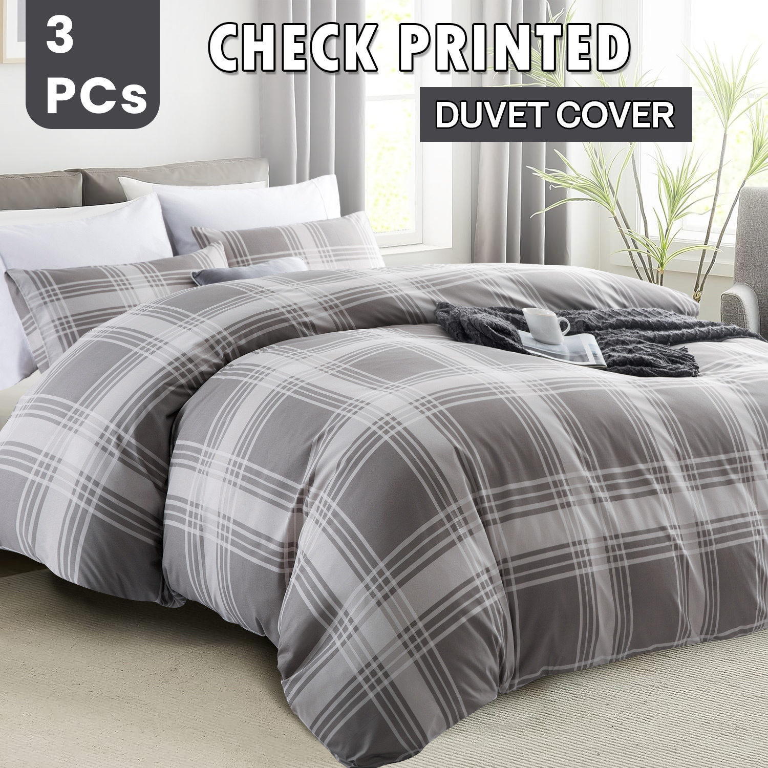 TEMU 3-piece Check Duvet Cover Set – Wrinkle-resistant , & Smooth Microfiber Bedding, , Machine Washable With Pillowcases, In All Sizes
