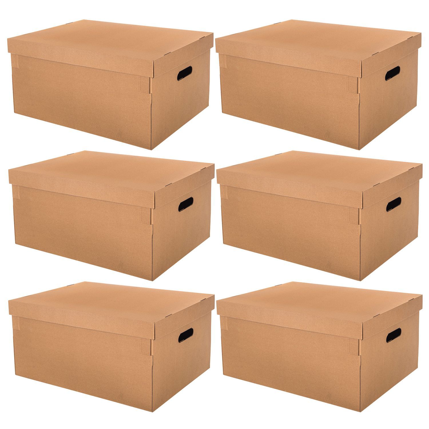 TEMU Cajas Cartón con . Pack 6 Cajas de Embalaje, Almacenamiento, Asa Troquelada, Para Organizar, Multiusos, Mudanzas. 5 Tamaños a elegir