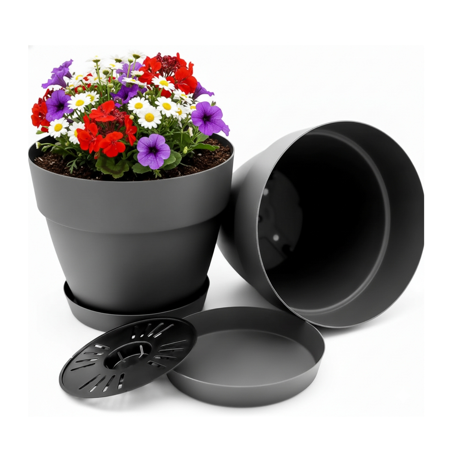 3x Flower Pot With Coaster Ø 30 Cm